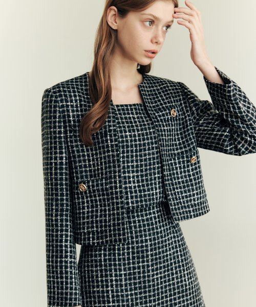 MUSINSA | ZERO STREET [Set] Rose Tweed Jacket & Bustier / Black 