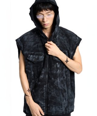 본바트(VONVAT) Dirty Linen Hood Vest (Black)
