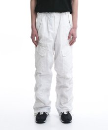 NYLON SHIRRING CARGO PANTS-WHITE