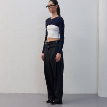 LAYERED WAIST DETAIL WIDE TROUSERS (NAVY)