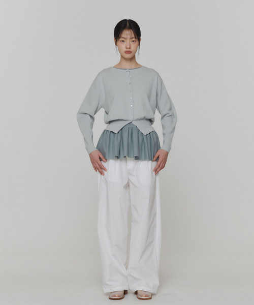 ROUND SLEEVE SHIRRED CARDIGAN_MINT