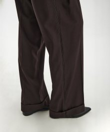 Leather-Trim Wide Pants - Brown