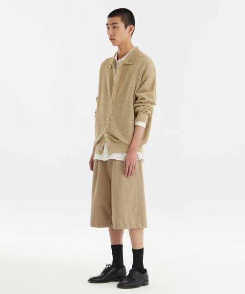 Knit Collar Cardigan - Sand - Коричневый