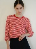 언에디트(ANEDIT) Stripe Ribbed Long Sleeve Tshirt_Red Ivory