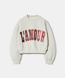 [CROP] LAMOUR Big Embroidery Stitch Sweatshirt T87  Reddish Oatmeal