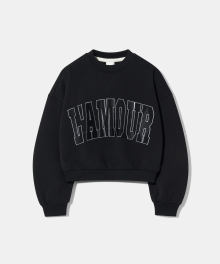 [CROP] LAMOUR Big Embroidery Stitch Sweatshirt T87  Black