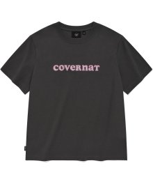 우먼 레귤러핏 글리터 쿠퍼 로고 티셔츠 차콜
