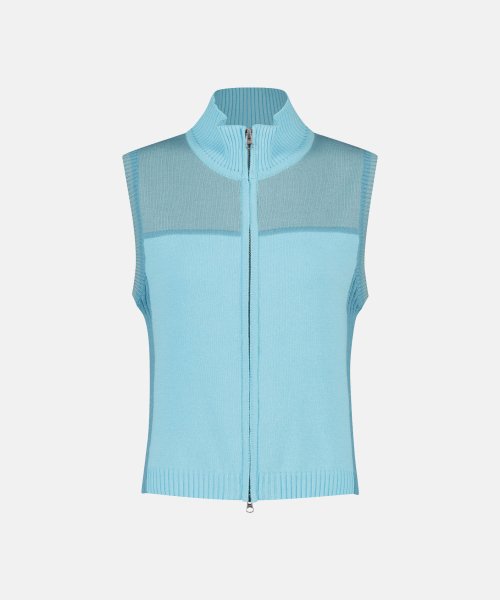 W High Neck Full Zip Knit Vest Light Blue