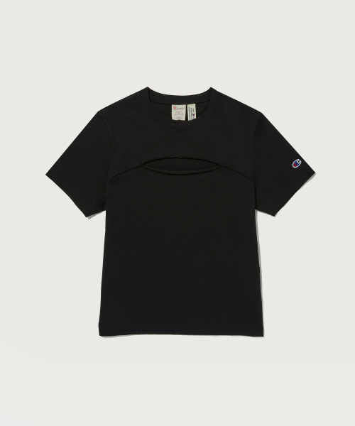 여성 컷아웃 디테일 반팔 티셔츠 Black