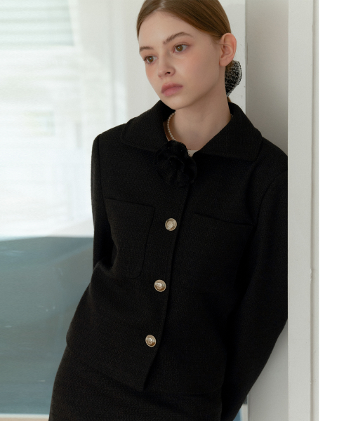 ROSE CORSAGE CLASSIC TWEED куртка_BLACK