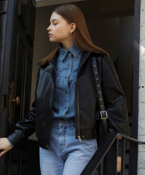 VEGAN LEATHER BLOUSON куртка_BLACK