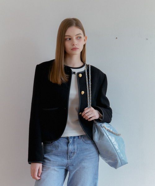 ROUND NECK TWEED куртка_BLACK