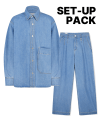 [SET UP] Big Pocket Denim Shirt Jacket SET (MEDIUM BLUE)