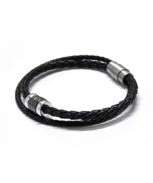 BEY304 Zero One Black Leather Bracelet