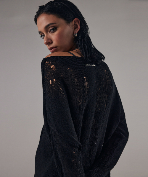 트리밍버드(TREEMINGBIRD) Brindled See-through Knit [ Black