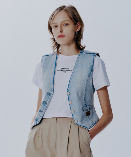 W V-NECK BUTTON DENIM жилет light blue