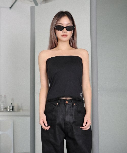logo lace bra top (black)