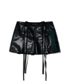 Women pleated glossy skirt [black]