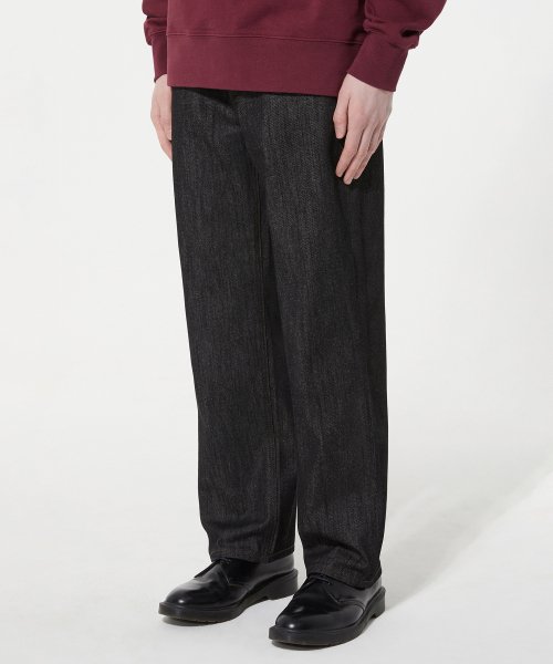 STRAIGHT SLUB DENIM PANTS [BLACK]