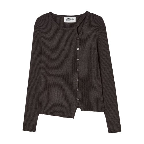 Тонкий кардиган в рубчик с фигурным вырезом (Charcoal Grey)