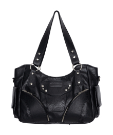 Studded Leather Shoulder Bag (Black)