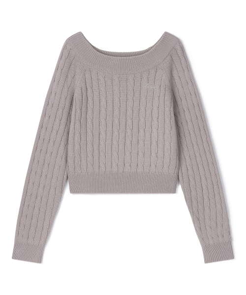 Шерстяной кабельный трикотаж с открытыми плечами (Grey)
