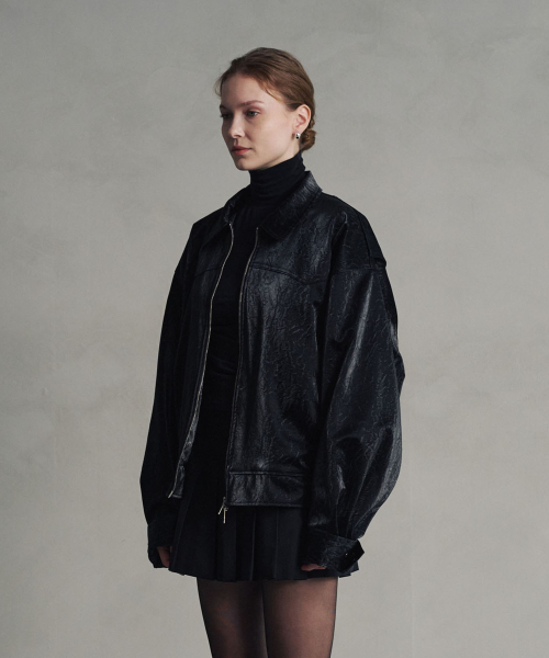 Куртка из потертой кожи в стиле вестерн_Black