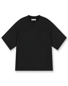 RELAXED HENLEY NECK T-SHIRTS BLACK