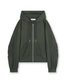 REVERSED WASHED HOODED ZIP UP CHARCOAL