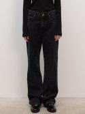르(LE) regular-fit black denim pants (black)