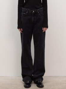 regular-fit black denim pants (black)