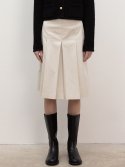 르(LE) cotton pleat midi skirt (light beige)