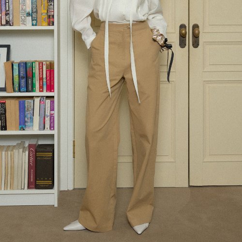 Широкие хлопковые брюки прямого кроя - Beige