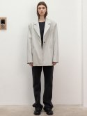 르(LE) faux leather over-fit blazer (light gray)