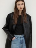 르(LE) faux leather over-fit blazer (black)