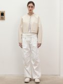 르(LE) faux leather stand collared jacket (light beige)