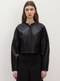르(LE) faux leather stand collared jacket (black)