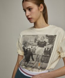 크림 프린팅 밴딩 티셔츠