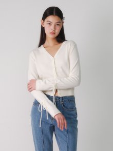 Button V-neck Knit Cardigan in Ivory VK4SD071-03