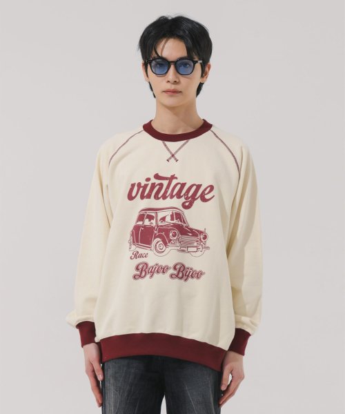VINTAGE CAR RAGLAN SWEATSHIRT [CREAM]
