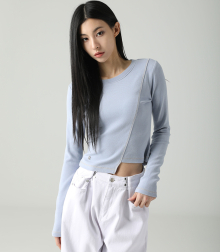 Ssance Unbalanced Line Stitch Long Sleeve POWDER BLUE