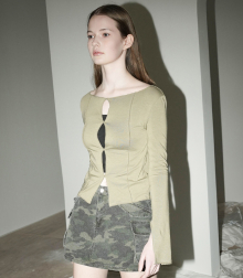 Rose Cut-out Long Sleeve KHAKI