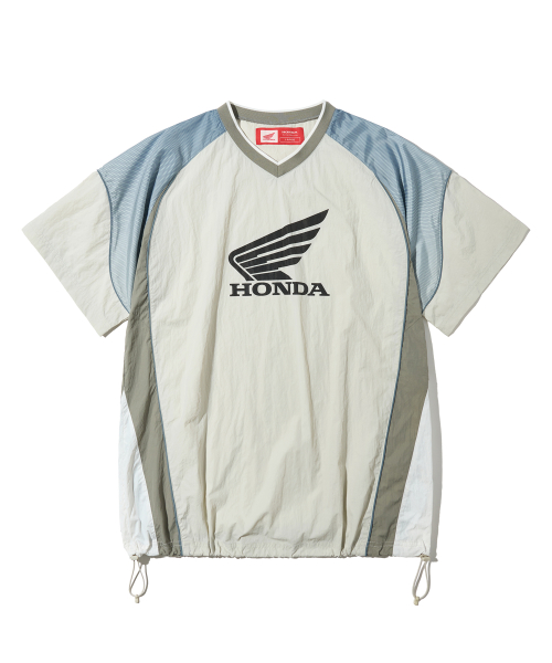 Tシャツ・カットソー HONDA MOTORCYCLE Speed Track nylon Tshirt Beige Honda Motorcycles Vintage Yellow Wing Logo Distressed T
