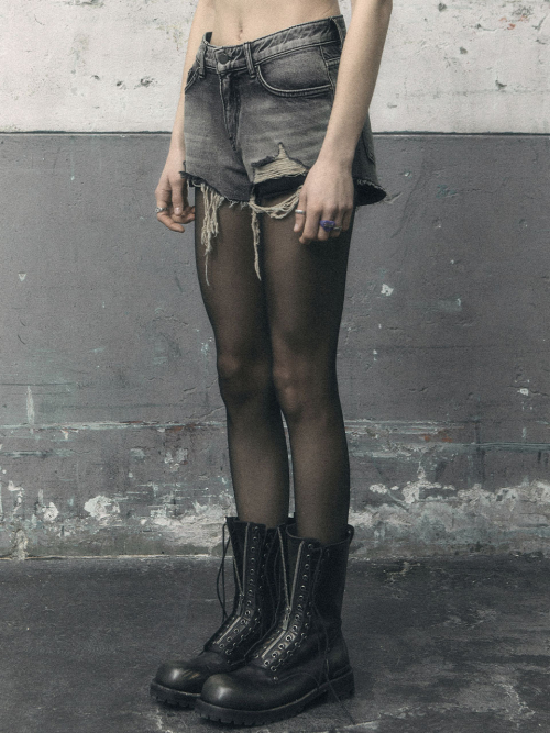 パンツ BOHEMSEO DESTROYED GRAY DENIM SHORTS 12TH] DESTROYED GRAY DENIM SHORTS - bohemseo