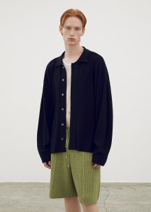 Cotton modal high neck shirts jacket_Black