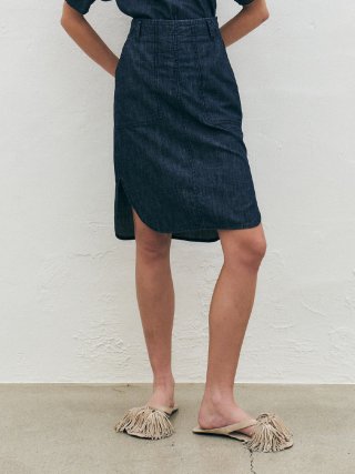쿠메(KUMÉ) Summer Denim Mini Skirt, Indigo