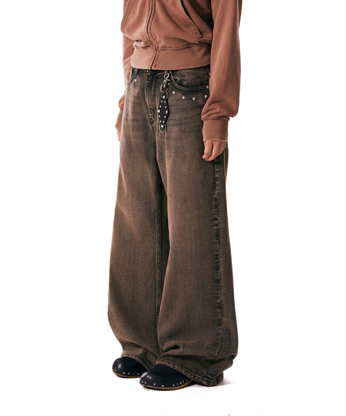 Multi Studded Denim Pants (Brown)