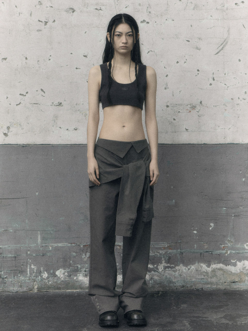 【BOHEMIAN SEOUL】BOHEMSEO (UNISEX) TURNUP WIDE SHIRT PANTS BOHEMIAN SEOUL] (UNISEX) TURNUP WIDE SHIRT PANTS, BLACK 正規