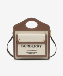 버버리(BURBERRY) 미니 투톤 캔버스 레더 토트백 - 네추럴:몰트브라운 / 8039361