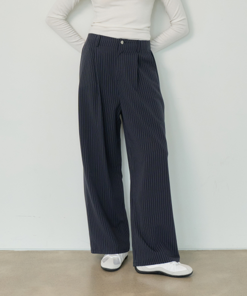 Широкие брюки на резинке Stripe Navy 4W241V001